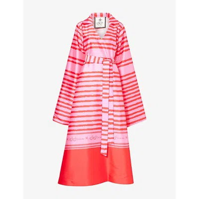 Aram Womens  Brand-print Relaxed-fit Satin Kaftan Dress In Pink