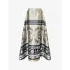 Aram Womens Beige And Black Printed Flared Woven Maxi Skirt