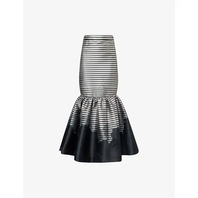 Aram Womens Gray And Black Striped Ruffled Woven Maxi Skirt