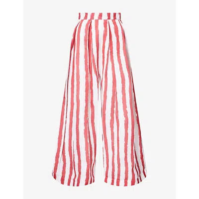 Aram Womens  Striped Wide-leg Woven Trousers In Red/white Stripes