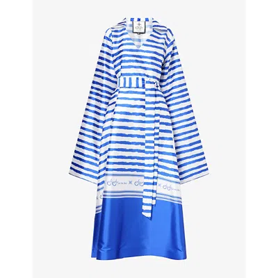 Aram Womens Brand-print Relaxed-fit Satin Kaftan Blu In Blue