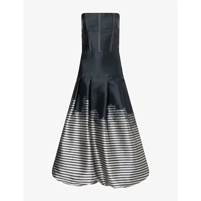 Aram Womens Gray And Black Puffball Strapless Woven Maxi Dress