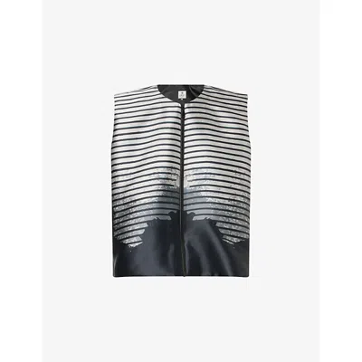Aram Womens Gray And Black Striped Sleeveless Woven Top