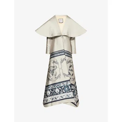 Aram Womens  Printed Oversized-collar Woven Trench Coat