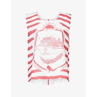 Aram Womens Striped Brand-print Woven Top Red/white Stripes