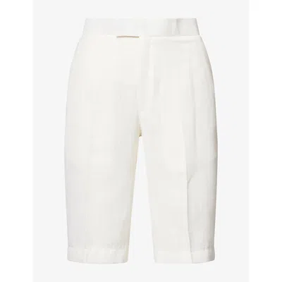 Aram Womens Tailored Relaxed-fit Tweed Shorts Cream Xl