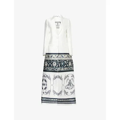 Aram Womens White And Black Abstract-print Satin-twill Maxi Blazer