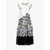 Aram Womens White And Black Leopard Leopard Fringed Woven Maxi Dress