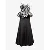 Aram Womens White And Black Leopard Leopard Peplum Woven Maxi Dress