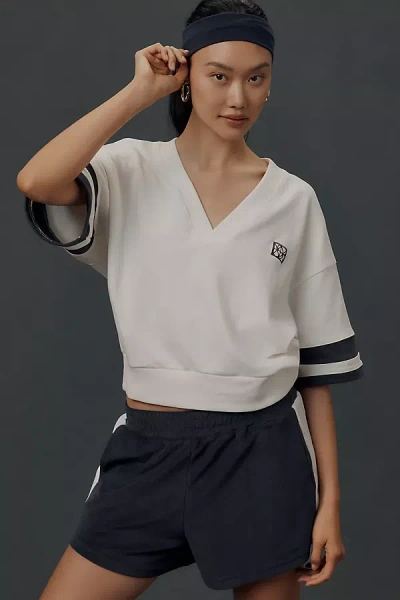 Araminta James French Terry Short-sleeve V-neck Top In White