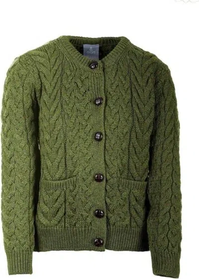 Pre-owned Aran Woollen Mills Irish Cardigan Sweater For Women Made In Ireland Supersoft Aran Merino Wool... In Meadow