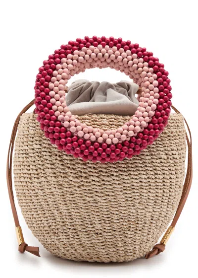 Aranaz Carmen Mini Raffia Bucket Bag In Pink