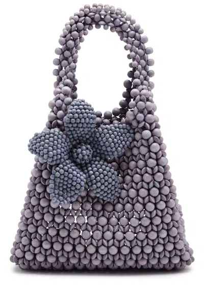 Aranaz Flora Beaded Top Handle Bag In Lilac