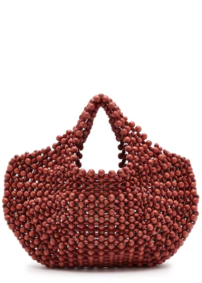 Aranaz Lagrima Beaded Top Handle Bag In Coral