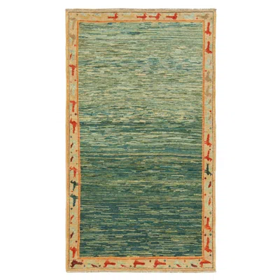 Pre-owned Ararat Rugs The Green Color Rug, Modern Impressionist River Carpet Natural Dyed