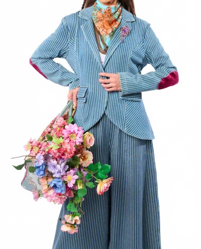 Aratta Alaia Striped Denim Blazer In Blue