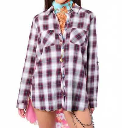 Aratta Alice Long Sleeve Button-up Top In Off White/wine In Multi