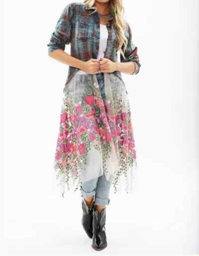 Aratta Anastasia Maxi Shirt Dress In Washed Plaid/floral In Multi