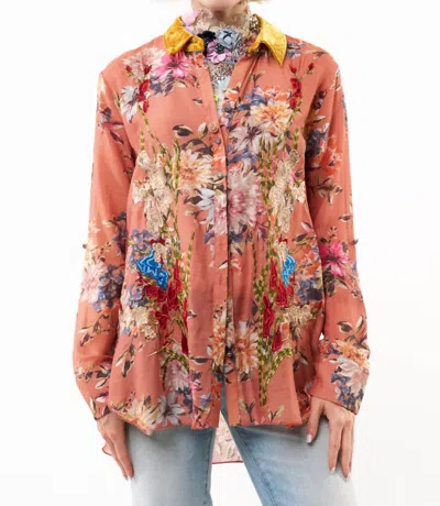Aratta Antique Button Down Collared Copper Shirt In Orange