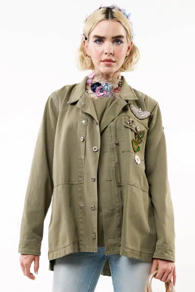 Aratta Army Button Down Jacket In Olive In Green