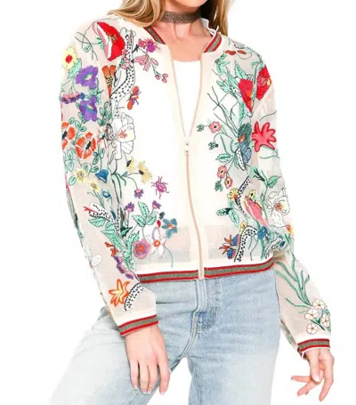 Aratta Bellezza Sheer Embroidered Jacket In Ivory Floral In Multi