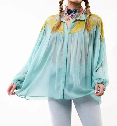 Aratta Camellia Top In Foggy Teal In Blue