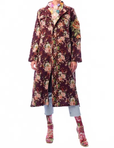 Aratta Cara Delvinge Floral Coat In Burgundy In White