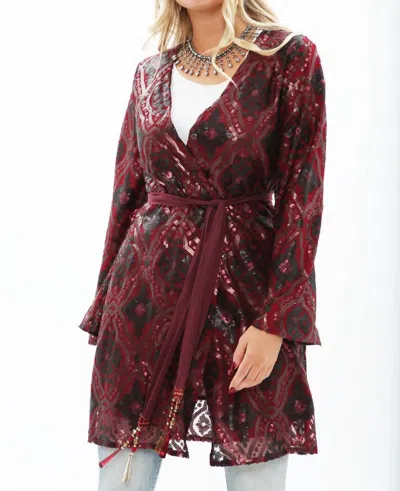 Aratta Cocktail Party Wrap Mini Dress In Metallic Wine In Red