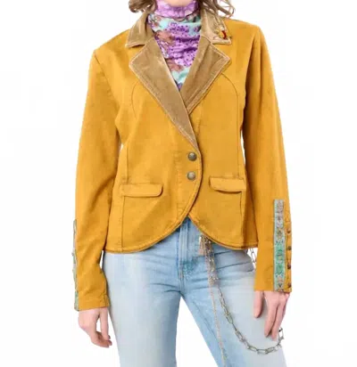 Aratta Colonel French Terry Knitted Blazer In Rusted Olive In Yellow