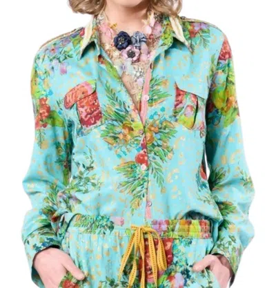 Aratta Cordelia Button Down Shirt In Aqua In Green