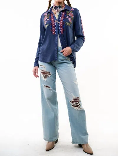 Aratta Crafted Button Down Shirt In Denim Blue