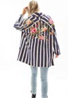 Aratta Crafted Stripe Jacket With Embroidery In Blue/pearl