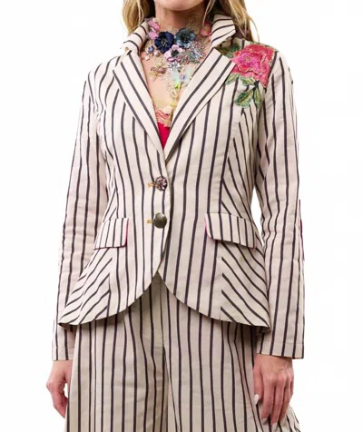 Aratta Derby Princess Blazer In Cream Stripes In Metallic