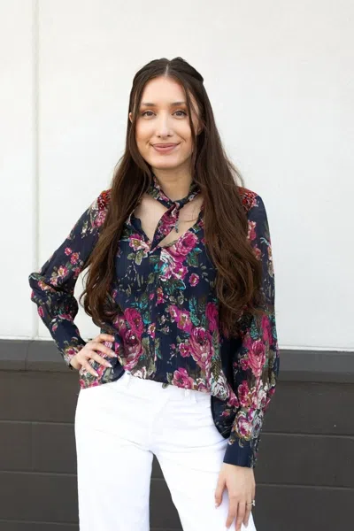 Aratta Diana Long Sleeve Blouse In Night Blue In Multi