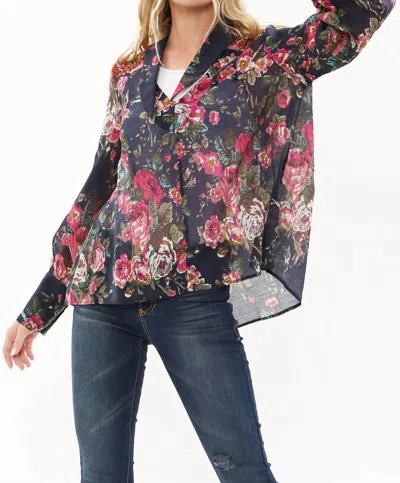 Aratta Diana Top In Dark Blue With Red Floral In Multi