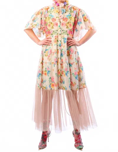 Aratta Earth Angels Maxi Dress In Beige Peacock In White