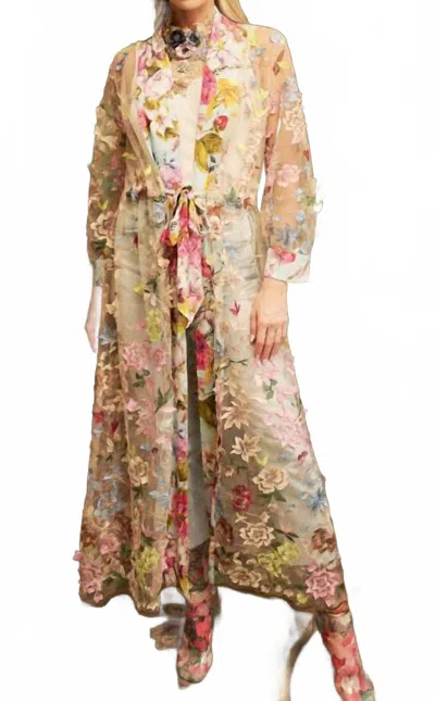 Aratta Flower Print Kimono In Multi In Burgundy