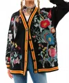 Aratta Hermione French Terry Cardigan In Night Floral In Black