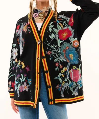 Aratta Hermione French Terry Floral Cardigan In Black