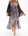Aratta Invitation For Tea Wrap Dress In Charcoal Floral In Multi