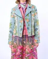 Aratta Lucinda Embroidered Denim Jacket In Green Multi In Blue