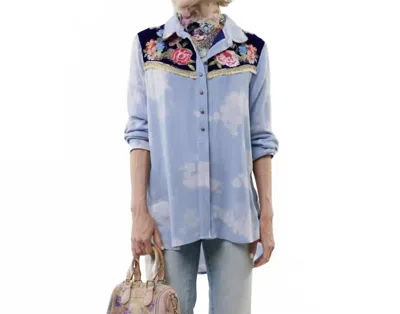 Aratta Miss Texas Embroidered Shirt In Washed Blue