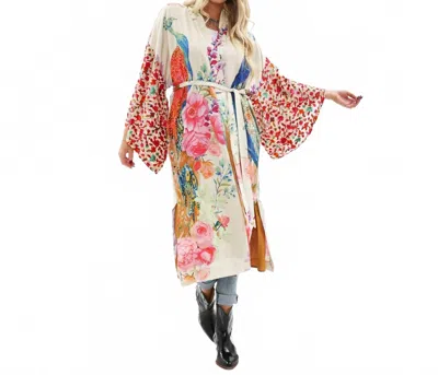 Aratta Peacock Fantasy Kimono In Ivory In Multi