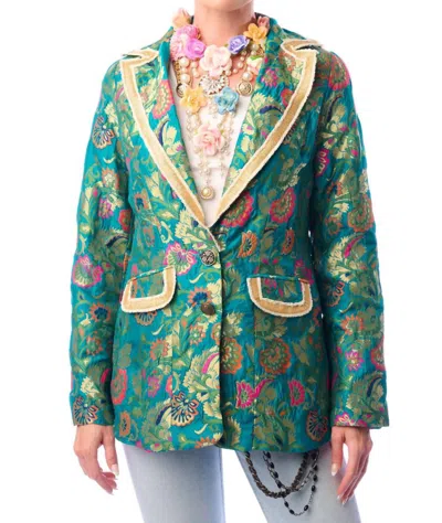 Aratta Renaissance Silk Jacquard Blazer In Green In Black