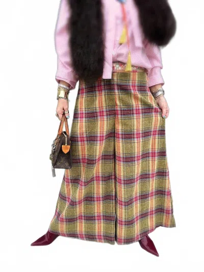 Aratta Seasons Pants In Olive Plaid Combo In Multi