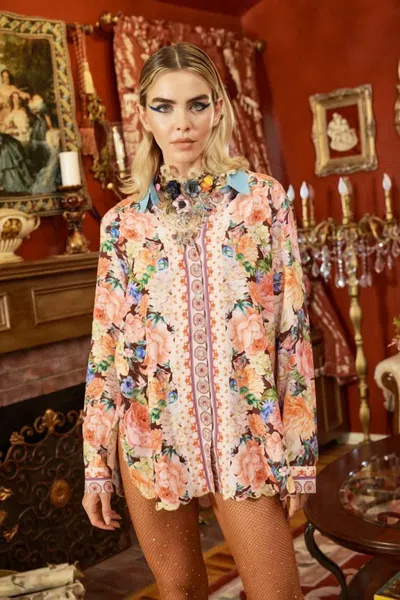 Aratta Sophia Floral Dreams Blouse In Peach, Coral, Cream In Multi