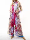 Aratta Starletta Sheer Duster In Ivory/blue/deep Raspberry In Multi