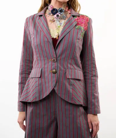 Aratta Statement Blazer In Gray/red Stripes In Multi