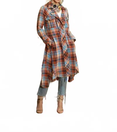 Aratta Sweet November Trench Coat In Rust Blue In Multi