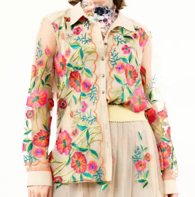 Aratta Vintage Floral Embroidered Shirt In Beige Tulip In Multi